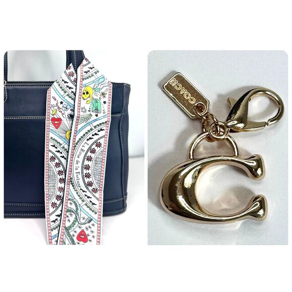 Coach Bleeker Satchel Navy Leather with Twilly and Gold C Bag Charm Vintage 1999 - Picture 5 of 9